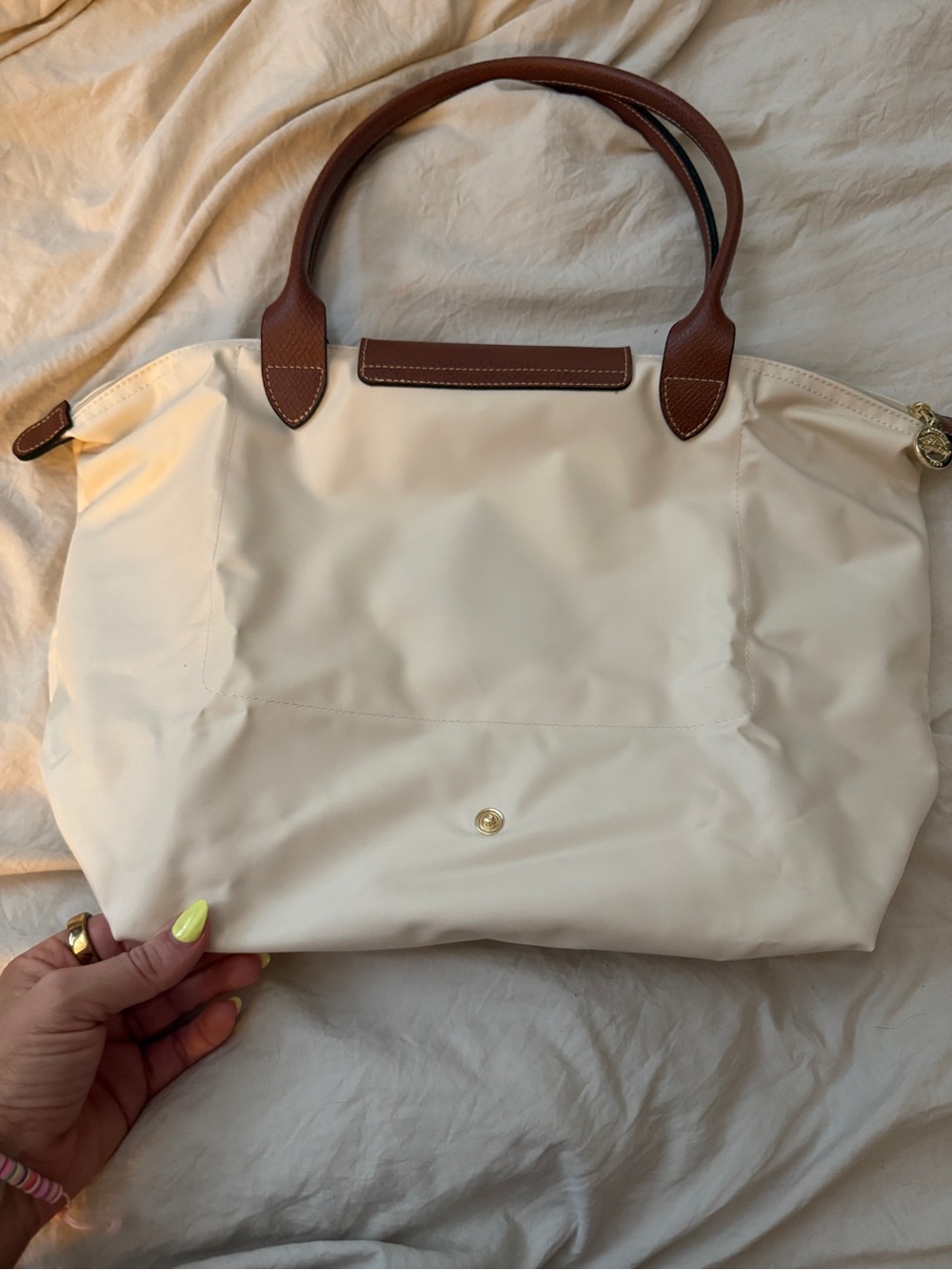 Longchamp Cream Tote with Brown Leather Trim - Picture 3 of 6
